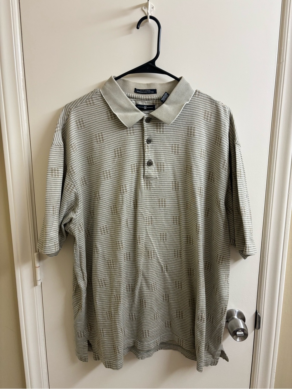 Vintage 90s 6A Mercerized Cotton Golf Polo Shirt Mens XL Beige Striped